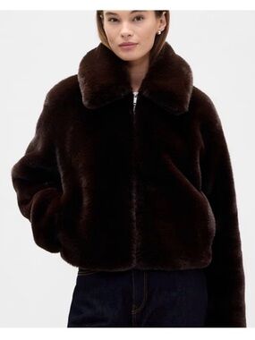 GAP Women's Dark Chocolate Teddy Faux-Fur Jacket
